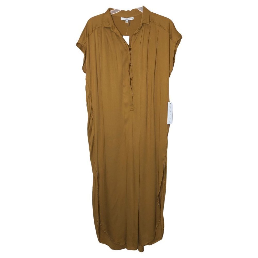 Nwt- YOUNG FABULOUS & BROKE Camel Tan Neutral Button Front Shirt Dress - Size XS